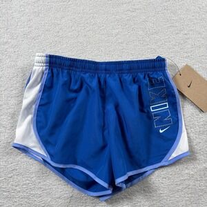 Nike Tempo Dri Fit Running Shorts Girls S Blue White Logo Standard Fit Workout